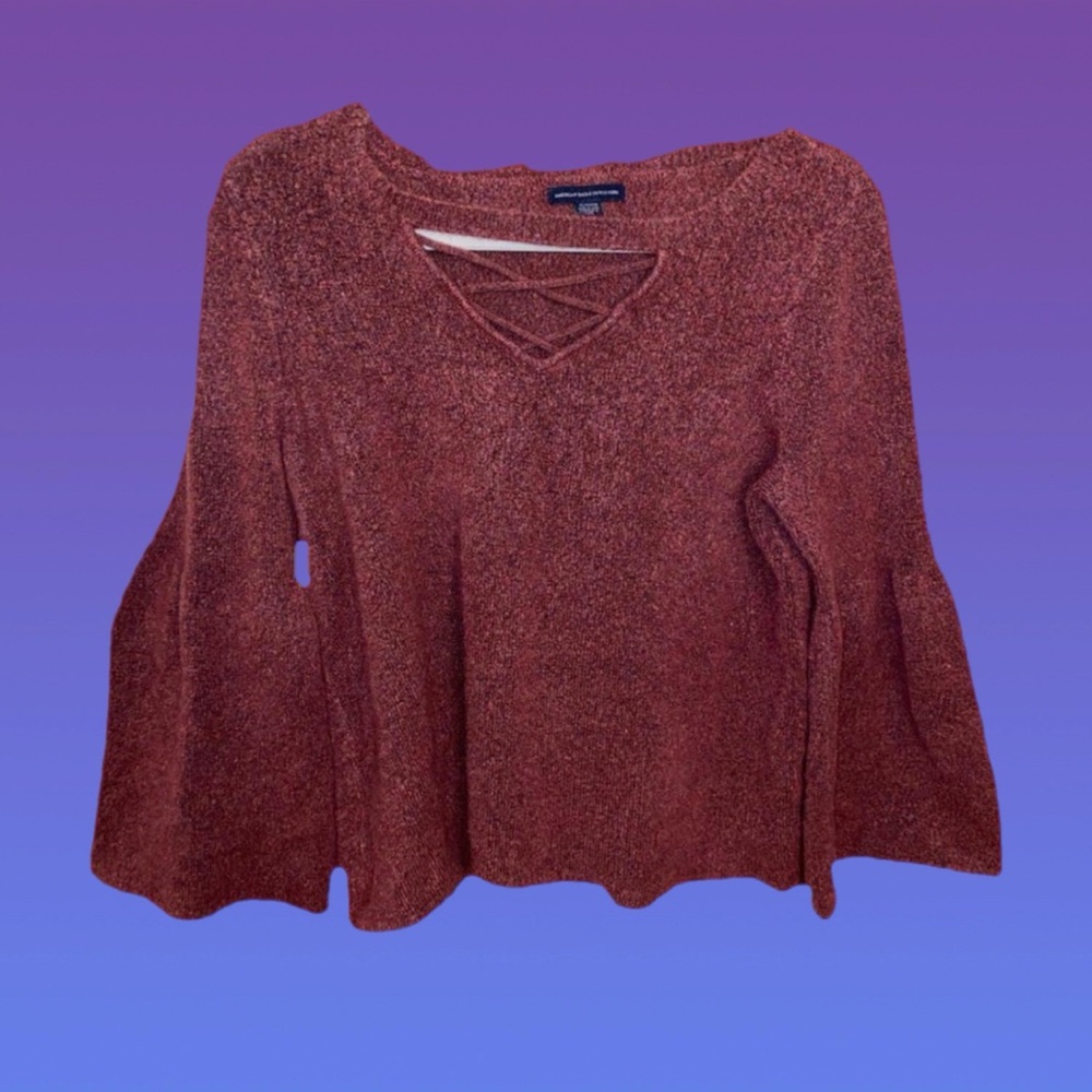 American Eagle Outfitters V-Neck Rust Sweater